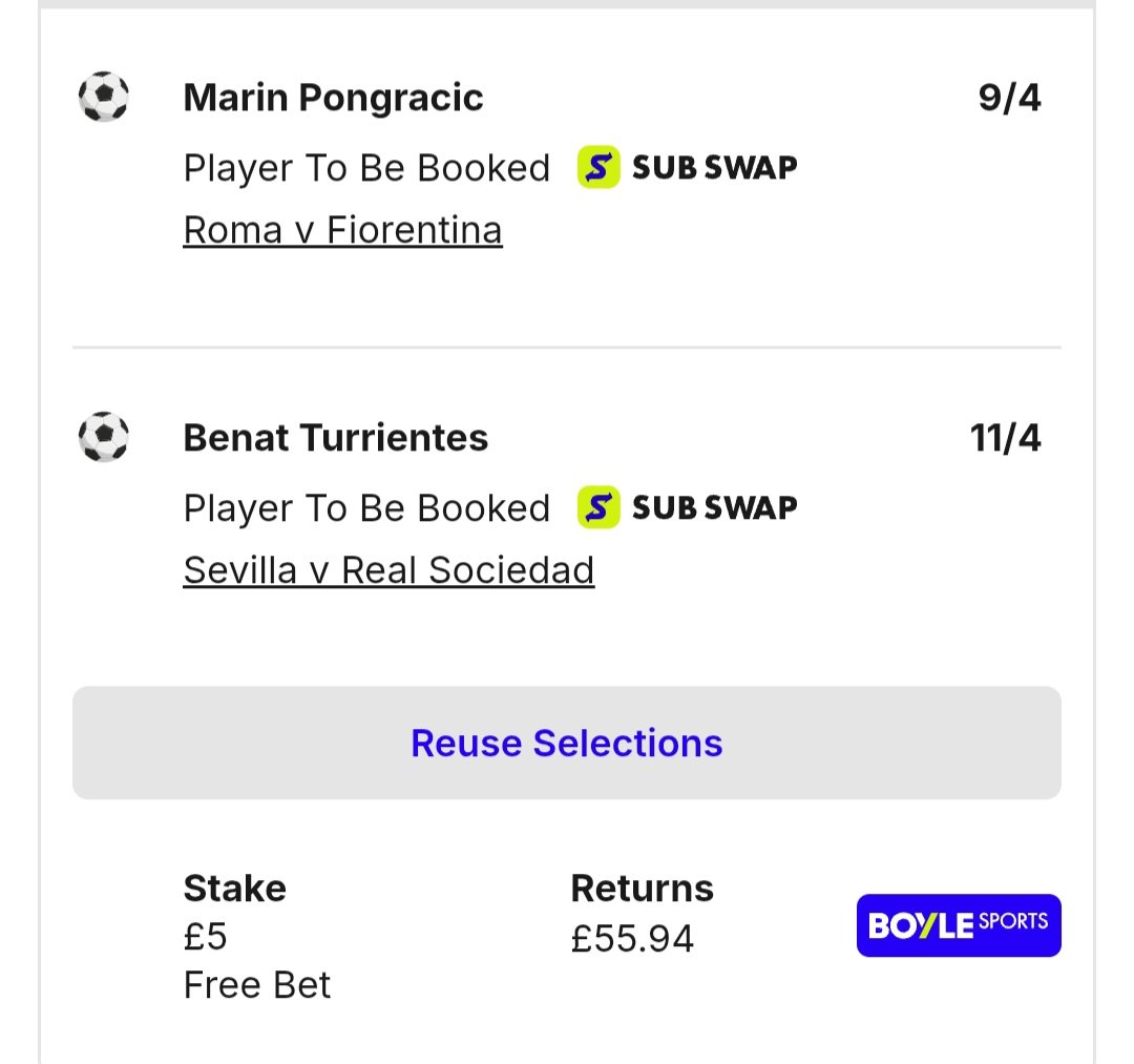 YellowCardKing_'s tweet image. Cross match cards

Marin Pongracic - Fiorentina 🟨
Benat Turrientes - R. Sociedad 🟨

I have free bets to burn 😂

Pongracic 15 cards this season!! 
Turrientes has 6 in 19 starts.

#Laliga #SerieA #Roma #Fiorentina #Sevilla #RealSociedad