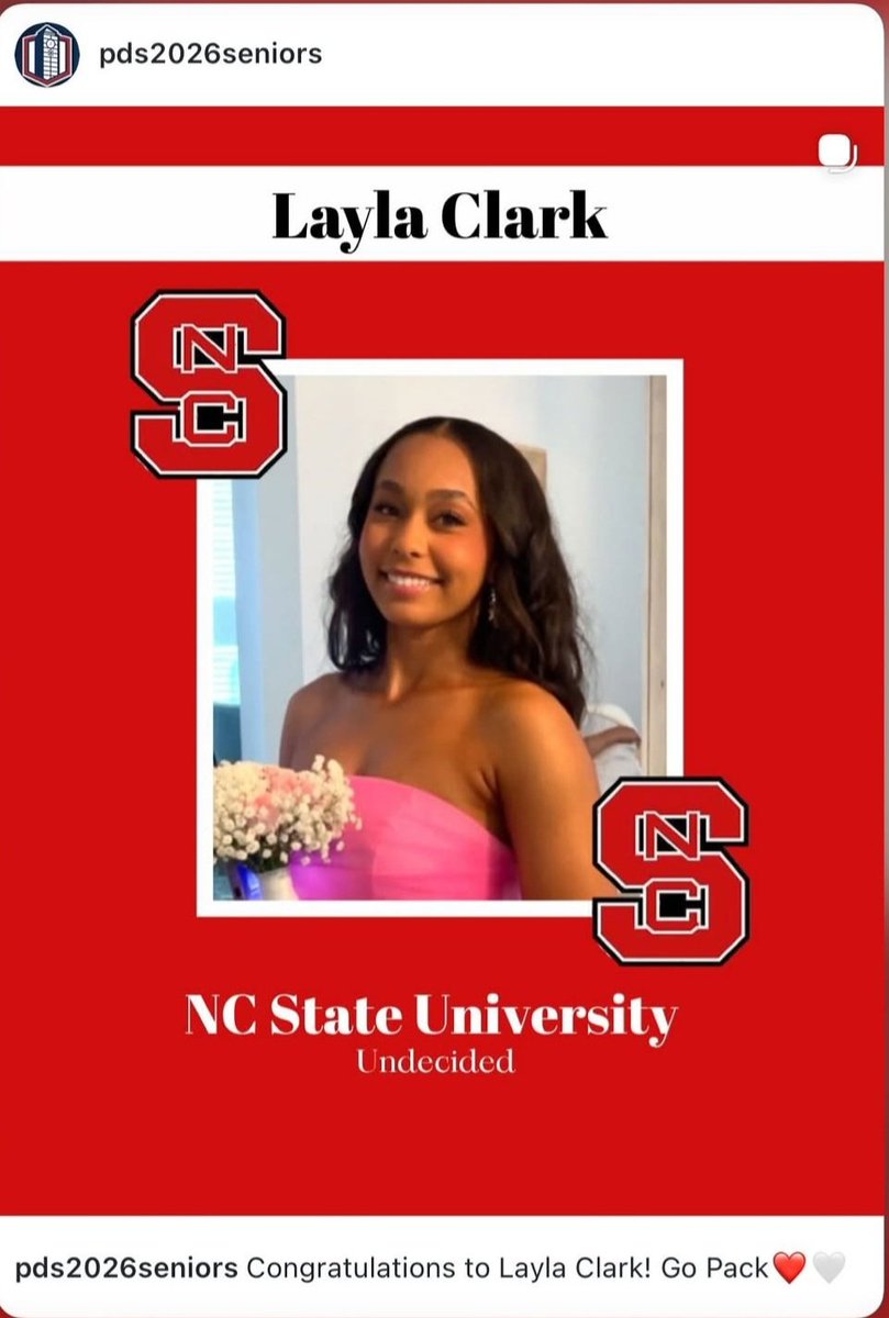PDSgirlsBBALL's tweet image. @Layla_Clark4 is heading to Wolfpack Nation!!! Congrats Layla as we are so proud of you!!! #pdschargers #11 #NCState