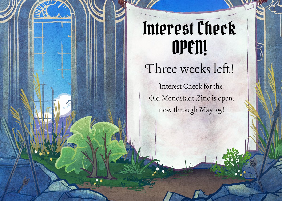 OldMondZine's tweet image. The Interest Check for the Old Mondstadt Zine will remain open for THREE MORE WEEKS, from now through May 25!
#genshinimpact #oldmondstadt #venti #namelessbard #decarabian