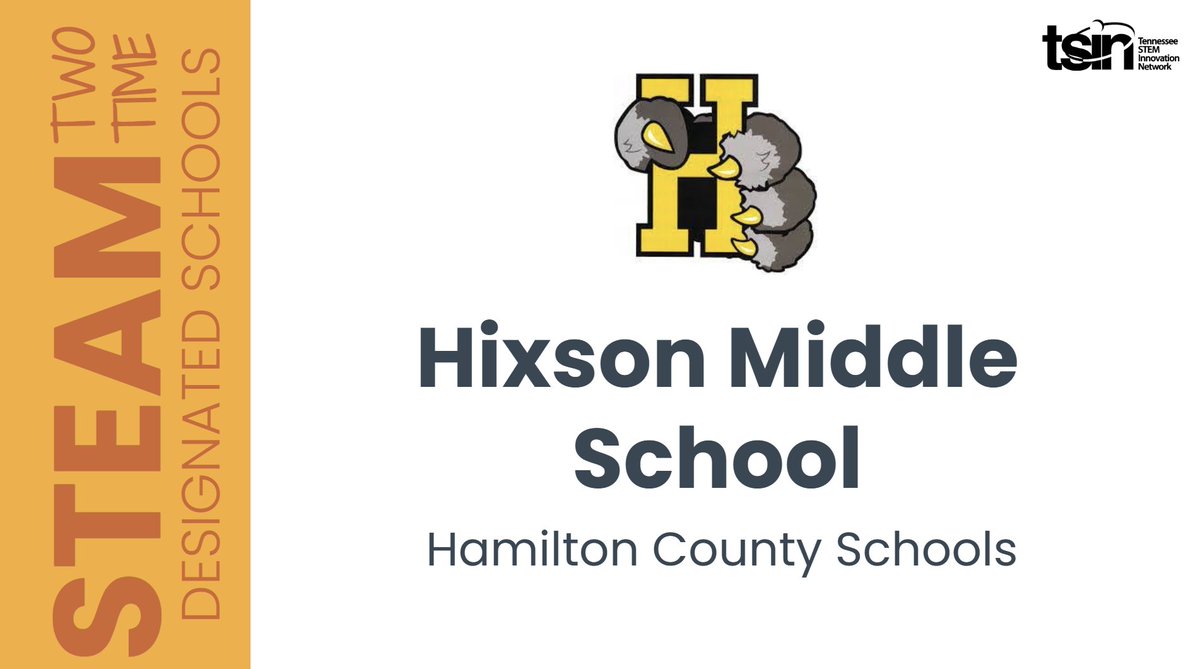 theTSIN's tweet photo. Congratulations to Hixson Middle School on achieving STEAM Designation for a second time! Proof of your lasting impact! #TNSTEM @TNedu @hamcoschools https://t.co/WvCz3rYUg2