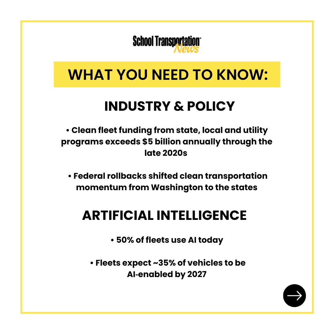 STNMagazine's tweet image. The 2026 State of Sustainable Fleet Report has been released! Stay tuned for an article on the report at stnonline.com.

Recap the 2025 Report in Ep. 256 of the School Transportation Nation Podcast: zurl.co/ub47h 

#CleanEnergy #Fleets @TRC_Companies