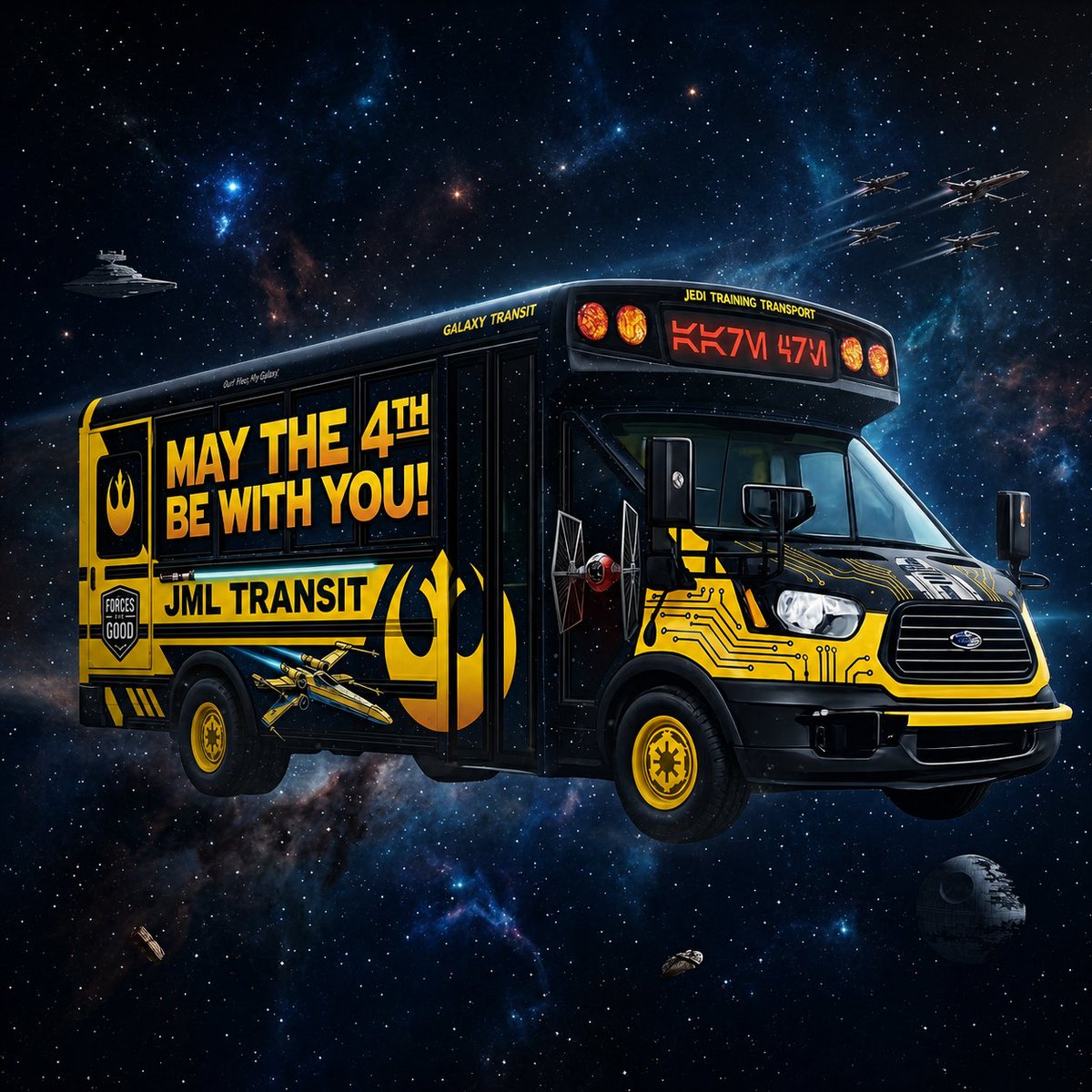 JMLTransit's tweet photo. May the 4th be with you from JML Transit 🚍

Serving the community with safe, reliable, and accessible transportation—now and into the future.

#MayThe4thBeWithYou #JMLTransit #WNY #Transportation #Accessibility #Transit https://t.co/SkIqzEhPHF