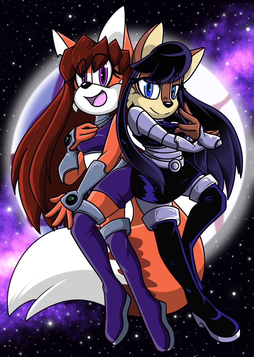 Sassymelvin's tweet photo. Doing an RP with my bestie and the squad is having a space themed dress up party 👀🌌

Two of the costumes for our best girls CeCe and Sally ✨

#sonicthehegdehog #sallyacorn #cecethefox #sonicfc #sonicoc #crossover #starfire #blackfire https://t.co/6awwRq6DYW