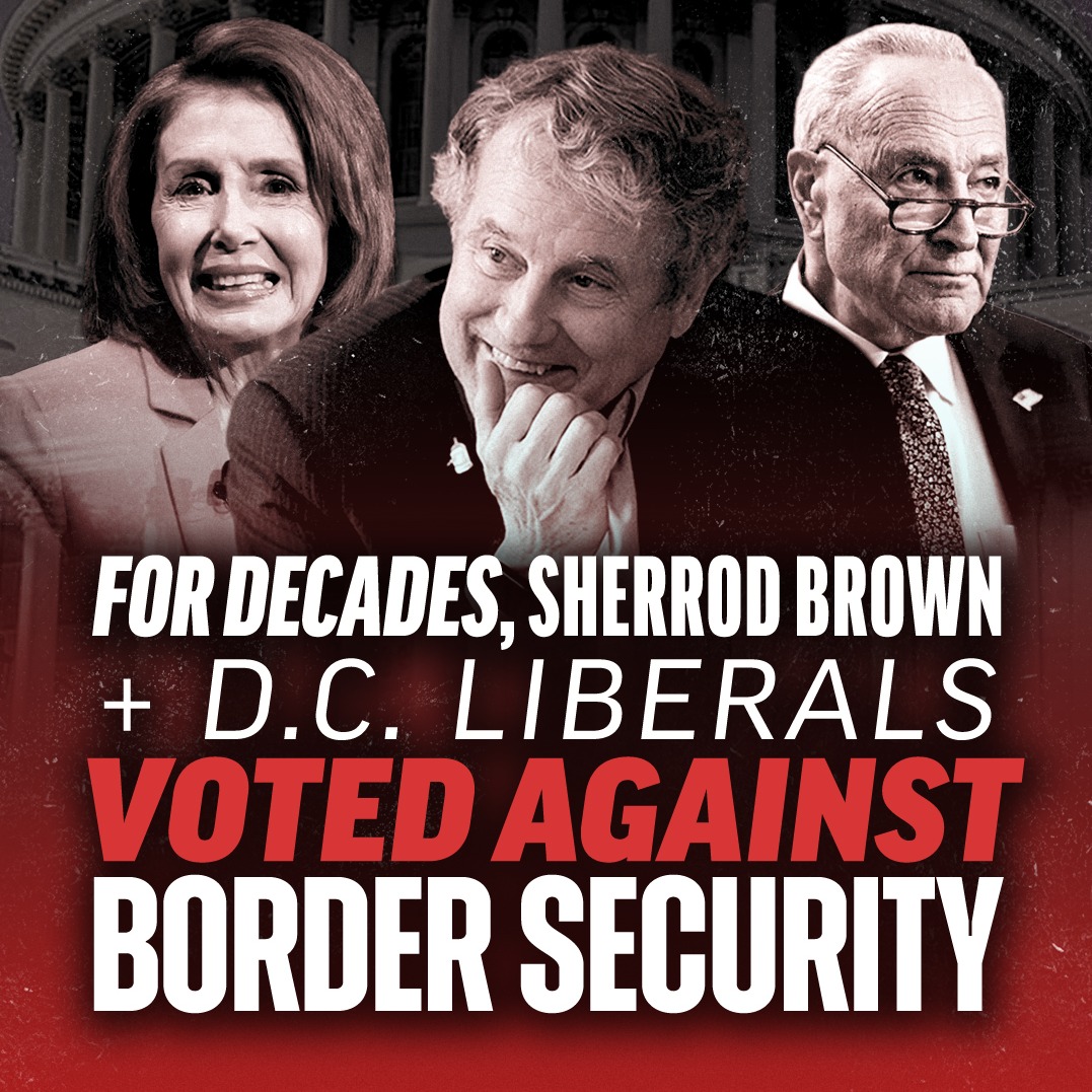 OneNationOrg's tweet photo. ⚠️ It didn’t happen overnight.

For years, liberals in Congress, including Sherrod Brown, voted against securing our border.

Decades of failure from Washington liberals is putting us at risk.

Call and tell Congress to fully fund border security: 202-224-3121