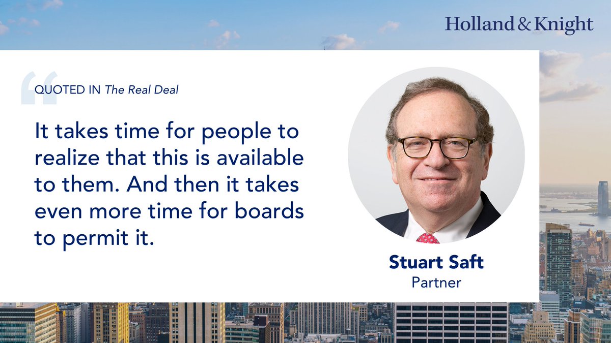 Holland_Knight's tweet image. #Trusts are playing a growing role in #NYC's co-op market as buyers look for greater privacy, #estateplanning advantages and a path around probate delays. Stuart Saft, who leads our #NewYork #RealEstate Practice Group, spoke with @trdny about this shift and noted that though the