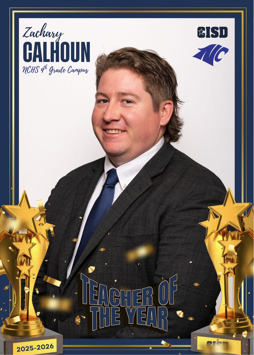 CoachCalhoun46's tweet photo. I’m incredibly honored to be named Teacher of the Year on my campus. When you surround yourself with amazing administration and other teachers/staff that are intentional about reaching each kid’s potential you can’t lose. I want to thank everyone that helped support me and grow! https://t.co/wgz6zdCnPY