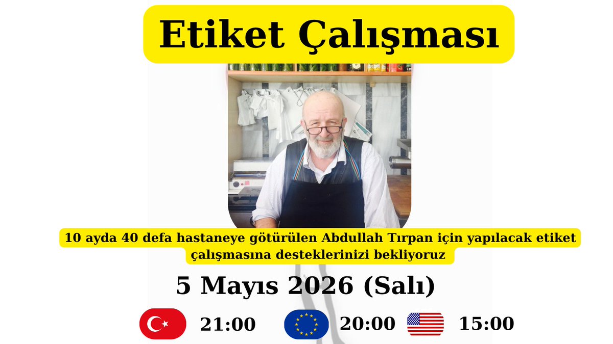🔴⚪ETİKET DUYURUSU⚪🔴

10 ayda 40 defa hastaneye götürülen Abdullah Tırpan için yapılacak etiket çalışmasına desteklerinizi bekliyoruz 

🗓️ 05.05.2026 (Salı)
🇹🇷 21:00
🇪🇺 20:00
🇺🇸 15:00