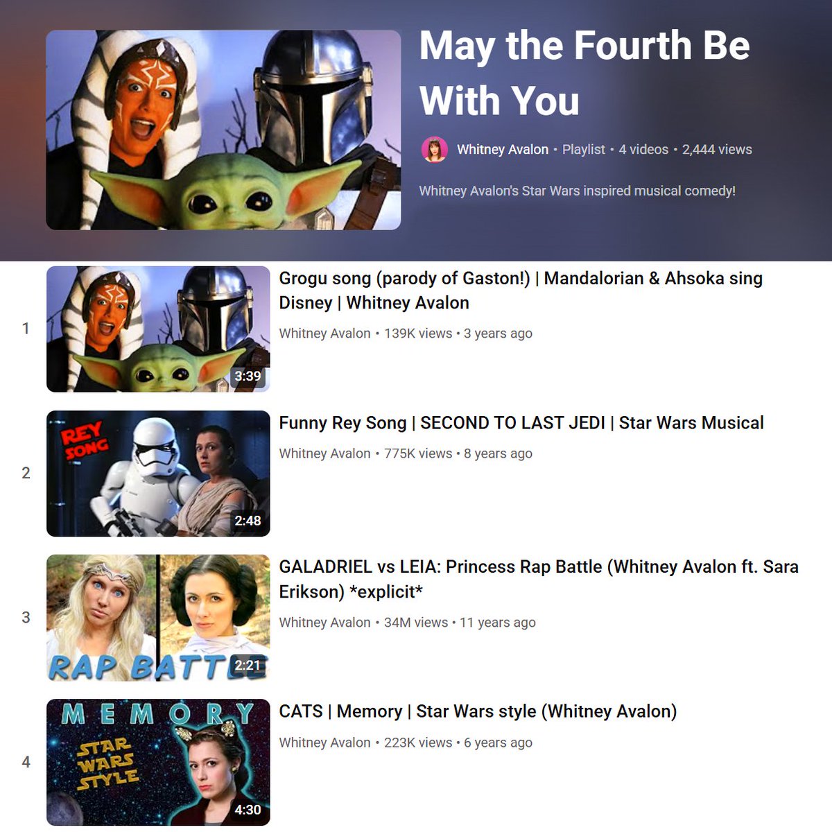 whitneyavalon's tweet photo. #Maythe4th be with you! Here's a playlist of my #StarWars-inspired musical comedy! https://t.co/tw46kmIfMt https://t.co/SqTrXqdB2k
