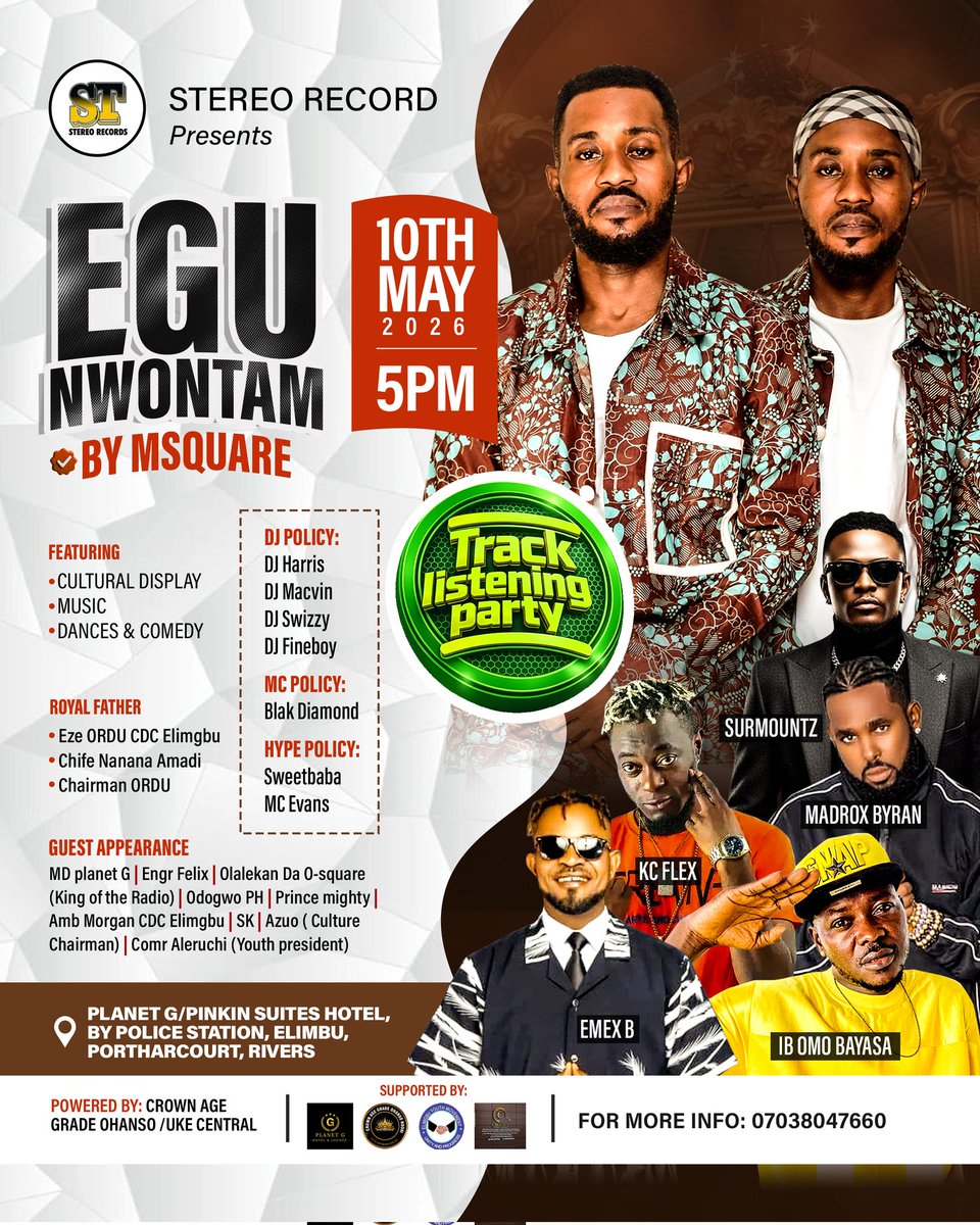msquaree1's tweet photo. This Sunday guys let come out and support us as we unleash Egu Nwontam by MSQUARE 10th may at planet G Elimgbu.
#fypシ゚viralシfypシ゚ #Msquare https://t.co/e1l0bembFU