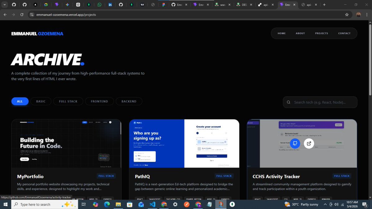 Emmanuel_Oz1's tweet image. WE ARE LIVE!!! 🎉🚀

I’ve built a dedicated full-stack home for my projects, complete with a custom dashboard to manage everything behind the scenes.

No more sending GitHub links as a portfolio 😂

Take a look: emmanuel-ozoemena.vercel.app

#BuildInPublic #WebDev #PortfolioLive