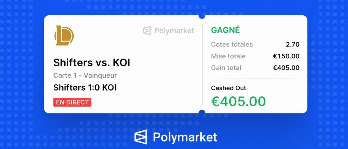 Bribri_5364's tweet image. Merci au Bro @RAV_Yoshi  10jours de public. On passe au VIP GRATUITEMENT  et BOOOM🥳🥵 Petite notif gros gain ! @Polymarket #esport #LEC #shifter #koi
