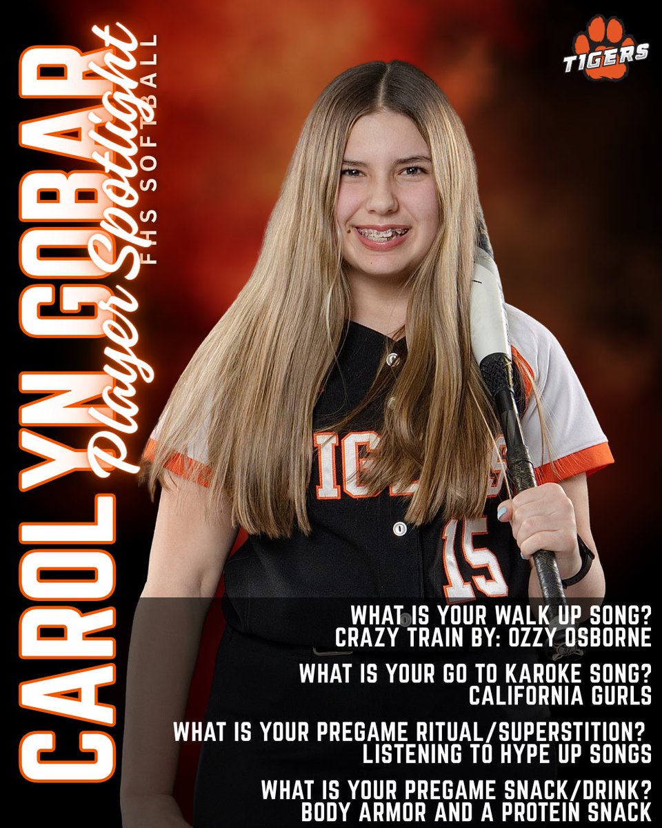 FHSTigerSB's tweet photo. Our next round of player spotlights! ⭐️🧡

@LilaJohannsen 
@kgsimon13 
Josie Barum
Carolyn Gobar https://t.co/CttxdNzwLE
