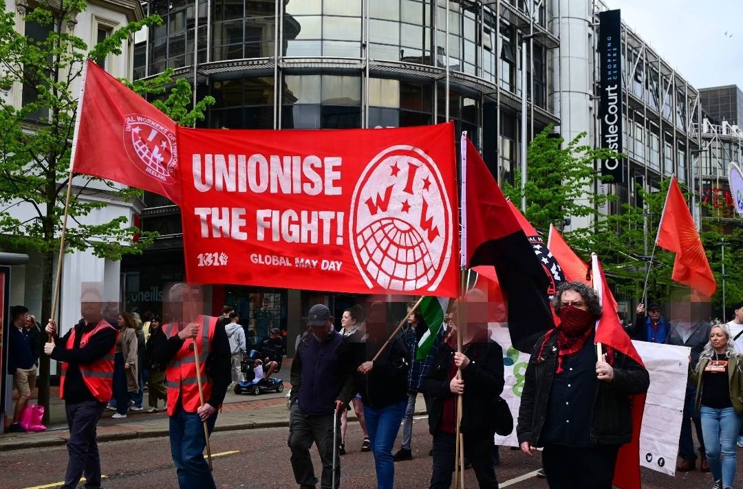 GlobalMayDayNet's tweet image. Comrades of the Industrial Workers of the World (IWW) #Belfast joined the biggest May Day rally of the city for the past few years with around 5000 workers.

overview of #GlobalMayDay26 activities worldwide: globalmayday.net/gmd2026/reports

#1world1struggle