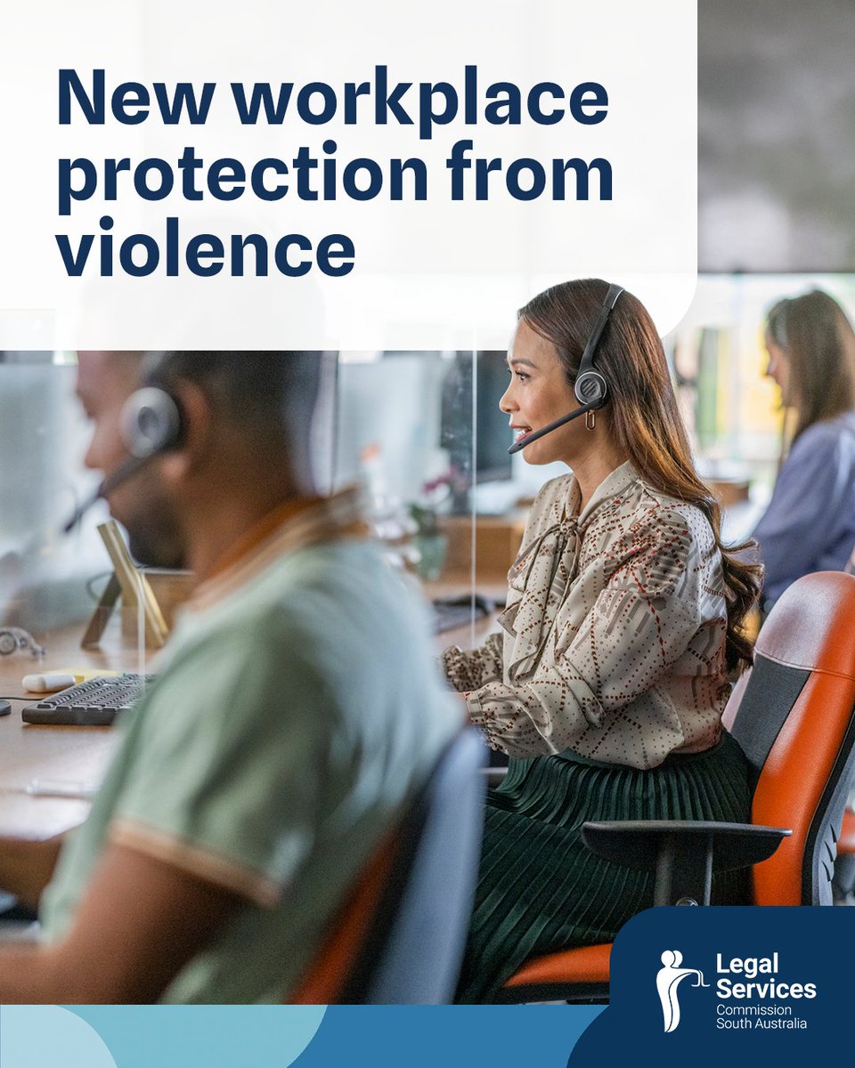 LegalAidSA's tweet photo. South Australian workers in frontline industries, such as call centres, health service providers and other roles that interact with the public, are now better protected thanks to the new workplace protection orders regime.

Learn more: https://t.co/xH5dptSMSH https://t.co/bAwEHs2NkH