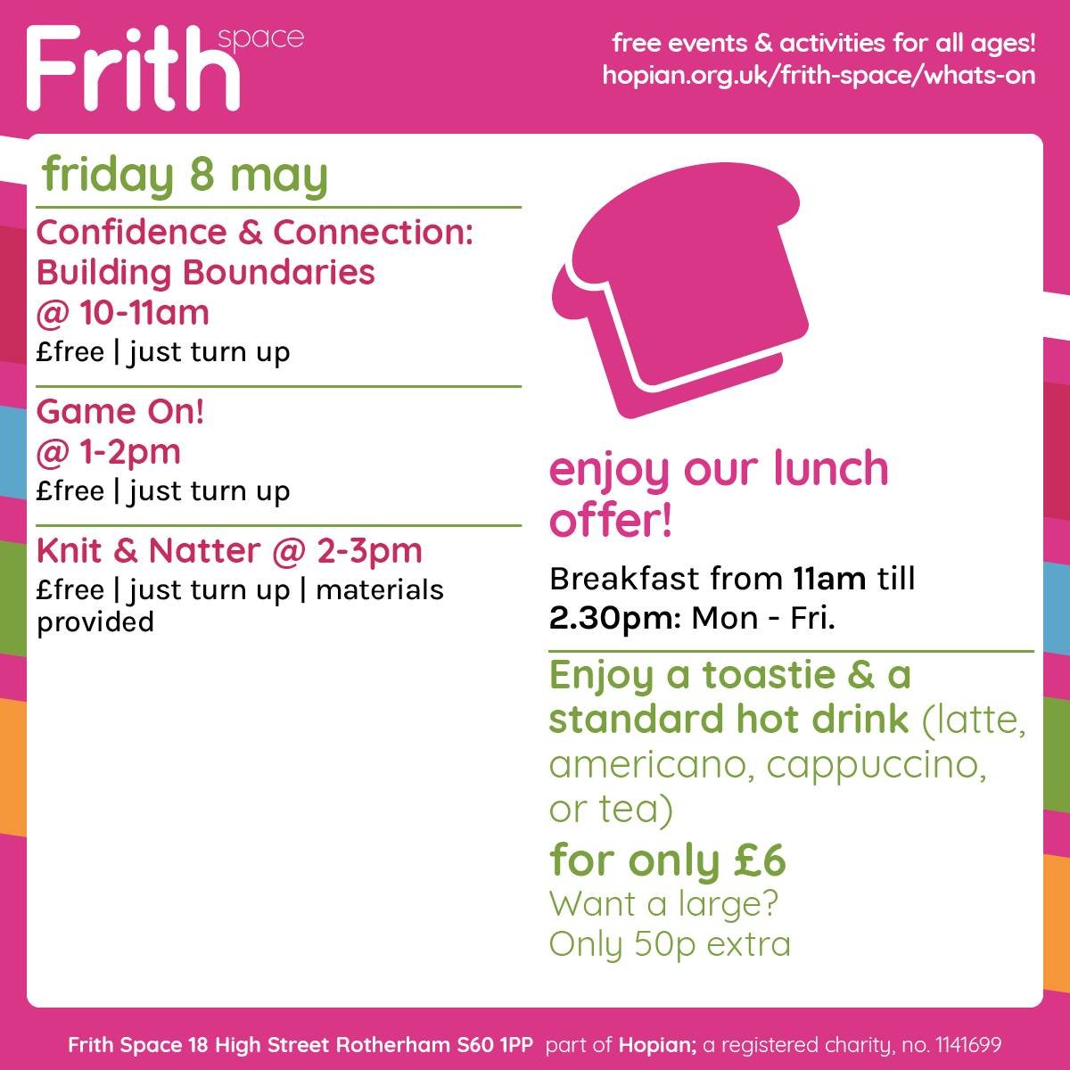 Stag_RosePPG's tweet image. #tuesday &amp;amp; the week ahead at Frith Space High Street S60 1PP

#FREE - just turn up ☺ 10.30am - #QuizTime
#youth Advice &amp;amp; Activities 4.30pm -7pm

#socialise #peersupport #CommunityEvent #EndLoneliness
#activities #weekahead #AllAges