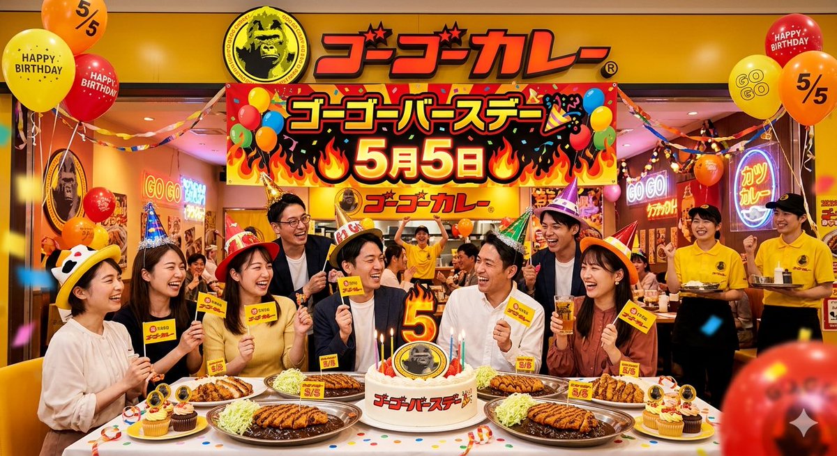 sankichi48's tweet photo. @GOGO_CURRY #GoGoGuam 

🎉🎂𝑯𝒂𝒑𝒑𝒚 𝒃𝒊𝒓𝒕𝒉𝒅𝒂𝒚

🍛ゴーゴーカレー
🎈ゴーゴーバースデー
5月5日 🔥 https://t.co/7q1FcAqIvA
