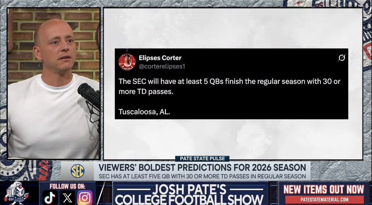 corterelipses1's tweet photo. Josh Pate (@JoshPateCFB ) gave this a 10 on the boldness scale. QBs in the SEC that have a decent shot to hit at least 30 TD passes in the regular season: 

Arch Manning 
Trinidad Chambliss 
Gunner Stockton 
Byrum Brown 
Sam Leavitt 
Marcell Reed 
Keelon Russell/Austin Mack https://t.co/5ArvW4tFHy
