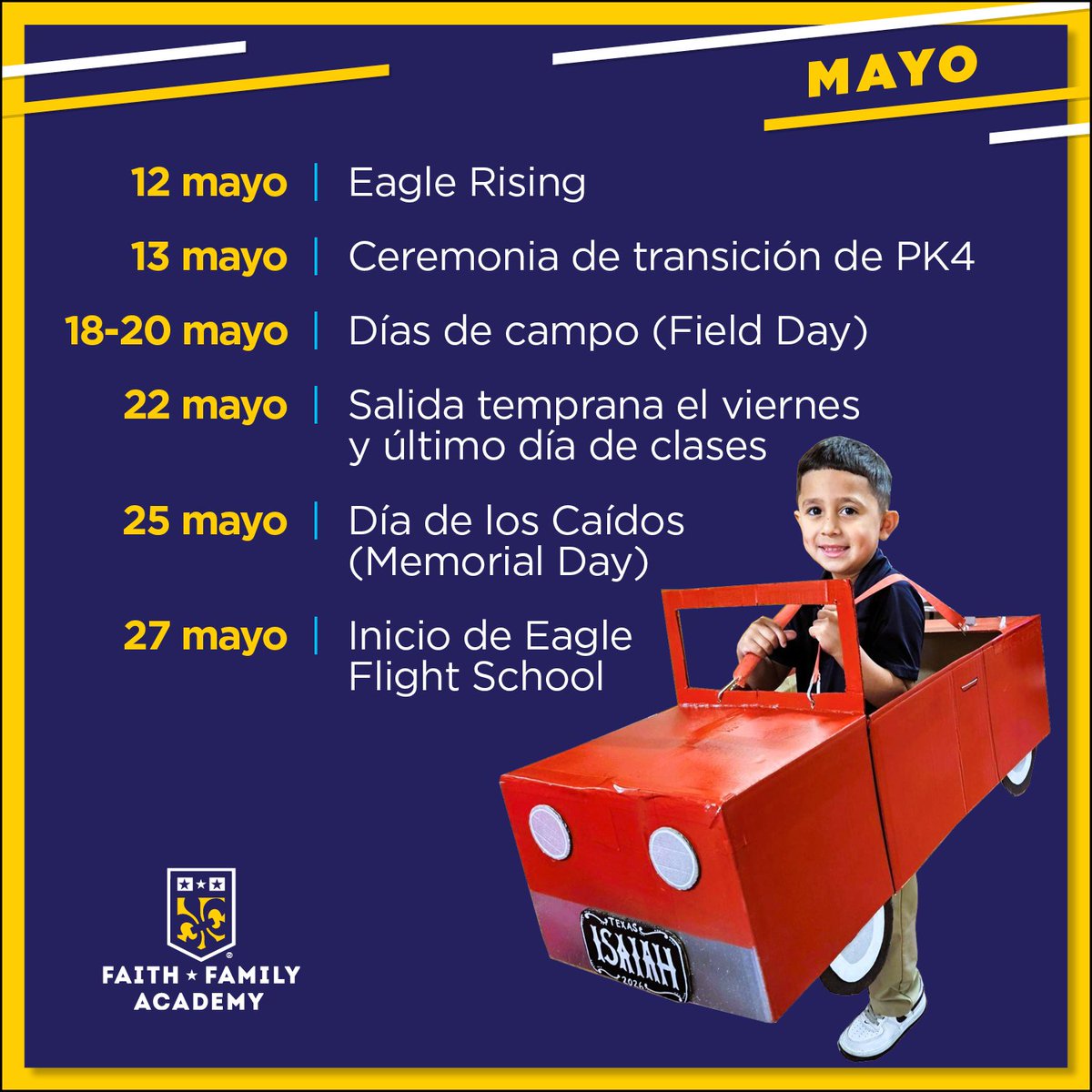 FaithFamilyAcad's tweet image. 🦅 It’s the May Eagle Outlook for Waxahachie! Check out all the events, academic trips, and early releases coming up this month!
#StudentsFirstatFFA #GoldStandard #publicschools #openenrollment