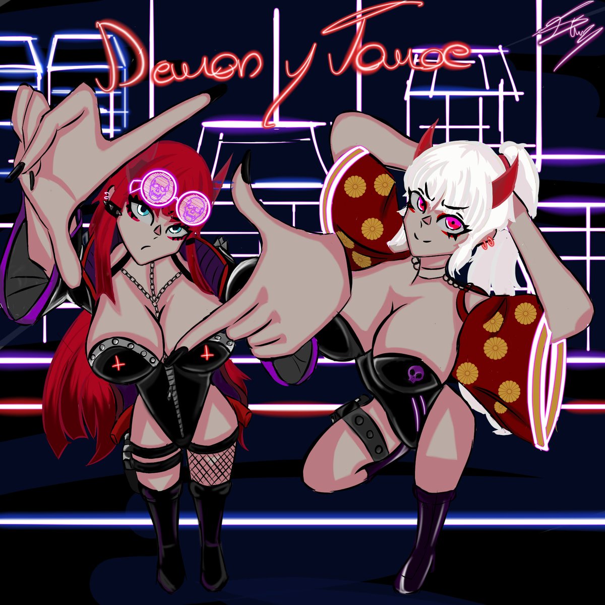 GozenSara5844's tweet photo. Se que el fondo es muy meh, pero es que andaba ya cansada, así que gracias a @BloodDmon  por dejar que le dibuje, gracias :3 https://t.co/mqoNNygotI
