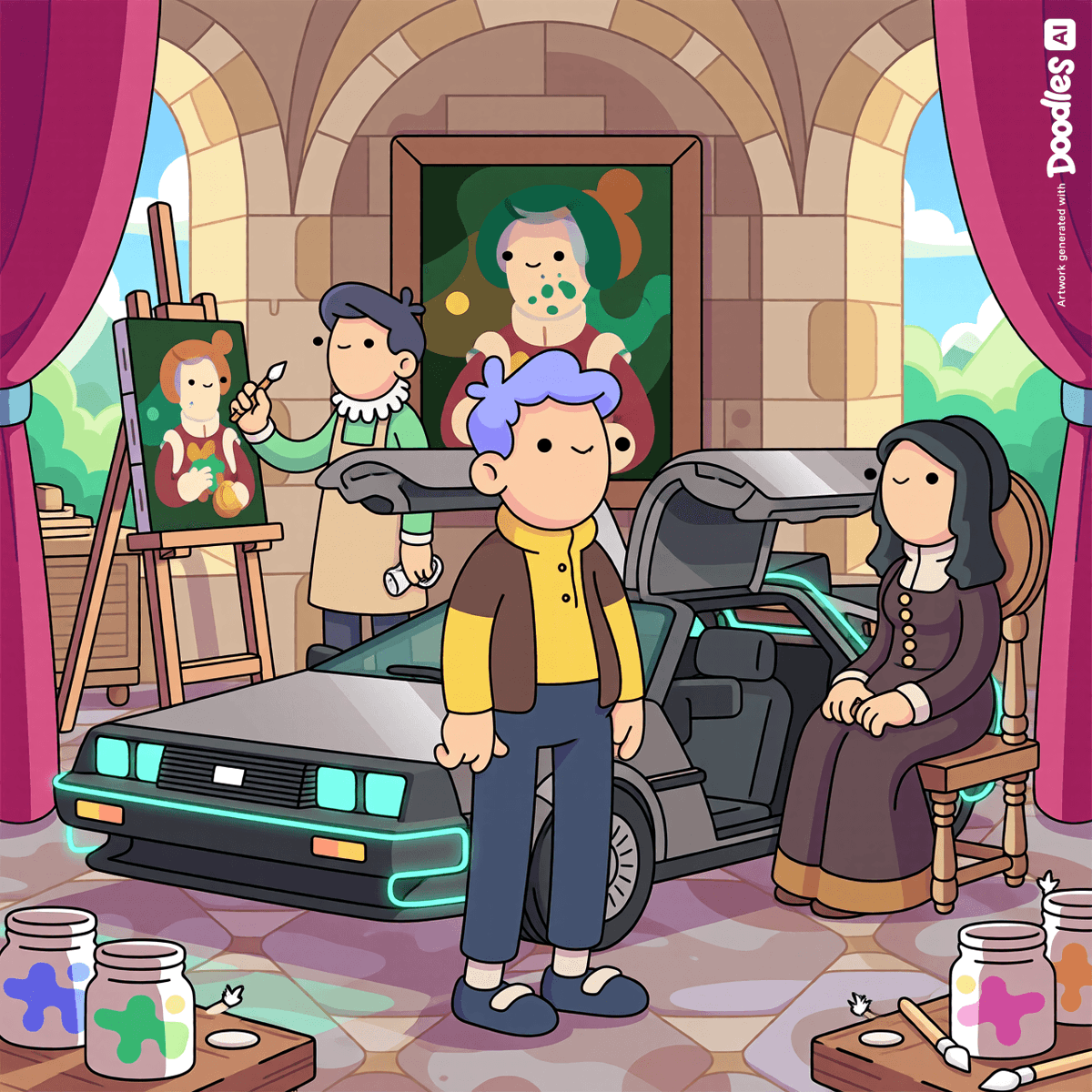 lostcryptoETH's tweet photo. @doodles First stop: the discovery of fire — accidentally ignited by the DeLorean’s exhaust 🔥
Second stop: witnessing the creation of a timeless masterpiece, as the Mona Lisa is painted 🎨
Third stop: joining the legendary Michael Jackson during the iconic Thriller moment 🕺🧟‍♂️ @doodles https://t.co/GT5aIbE15A