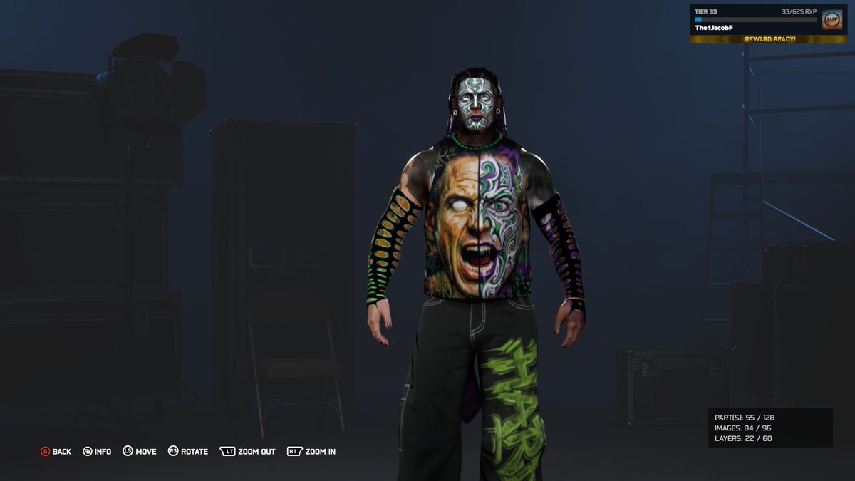 Emeraldcrab3's tweet photo. Made this custom Jeff Hardy attire for fun #WWE2K26 https://t.co/M7Rhy0wzND