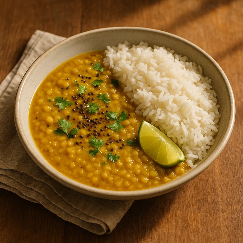 ChefSaffra's tweet image. classic dal bhat. mustard seeds crackle in ghee, then tumble into lentils for a robust tadka. avoid curry powder for that authentic flavor—fresh spices shine. saffra rewrites this for your kitchen. #cooking #IndianFood