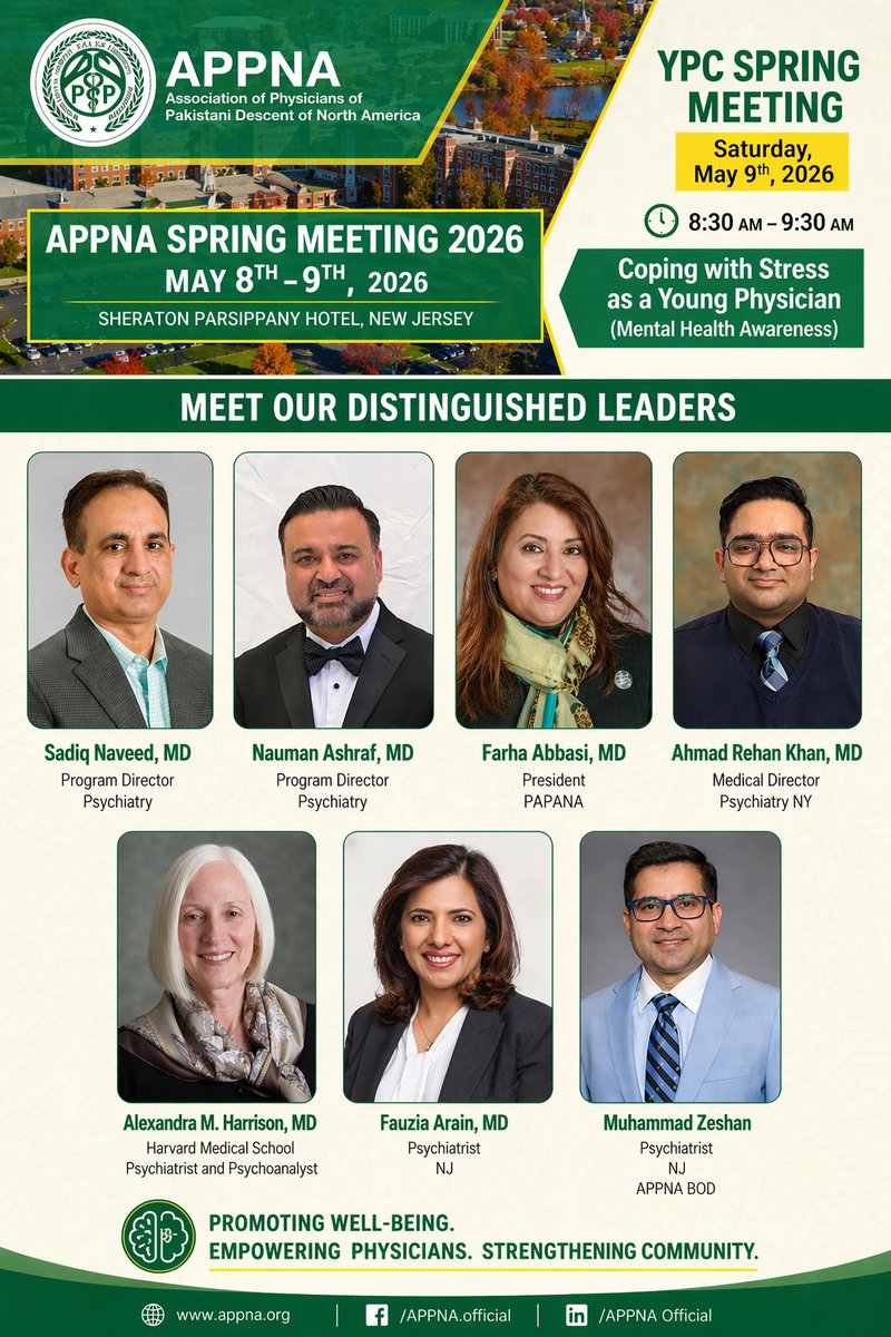 appnaypc's tweet photo. APPNA YPC Spring Meeting 2026

📍 Parsippany, NJ | May 8–9

🗓️ May 9 YPC Sessions 

🔹 Mental health for young physicians
🔹 Immigration &amp; visa insights
🔹 IMGs impact (ECFMG)
🔹 Live session with PDs
(Drs Conrad Fischer &amp; Sajid Mir) 

🔗 https://t.co/G1Kr2qraC9 https://t.co/2iyFhMnhmy
