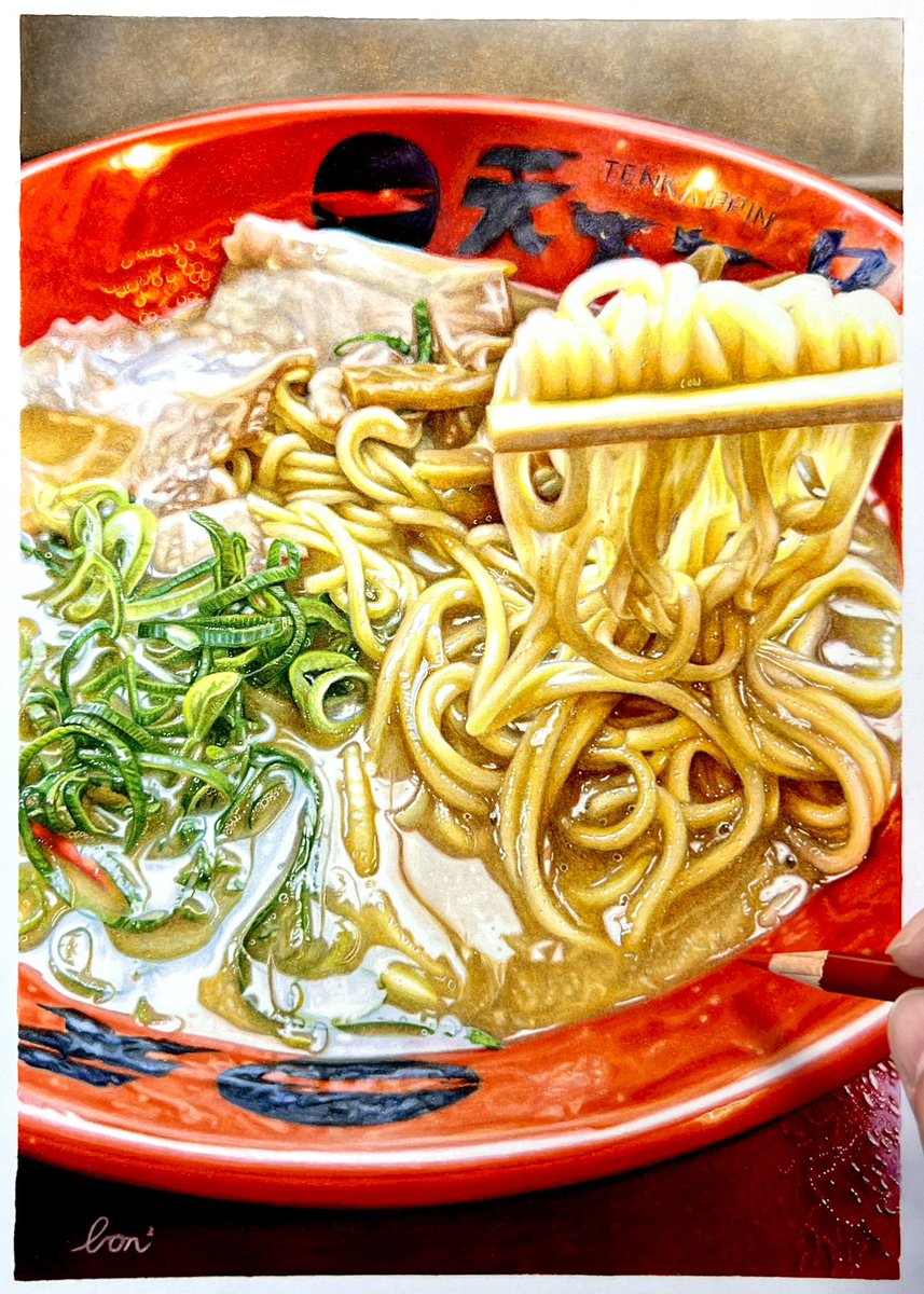irodoreal's tweet photo. #色鉛筆画　食べ物❗️

ぼんぼん(@bonbon20170916 )
「天下一品こってりラーメン」
石川@色鉛筆(@jamjamjam4649 )
「パイナップル」
みやかわ(@miya_drawing )
「朝ごはん」 https://t.co/n0xNiZFAJg