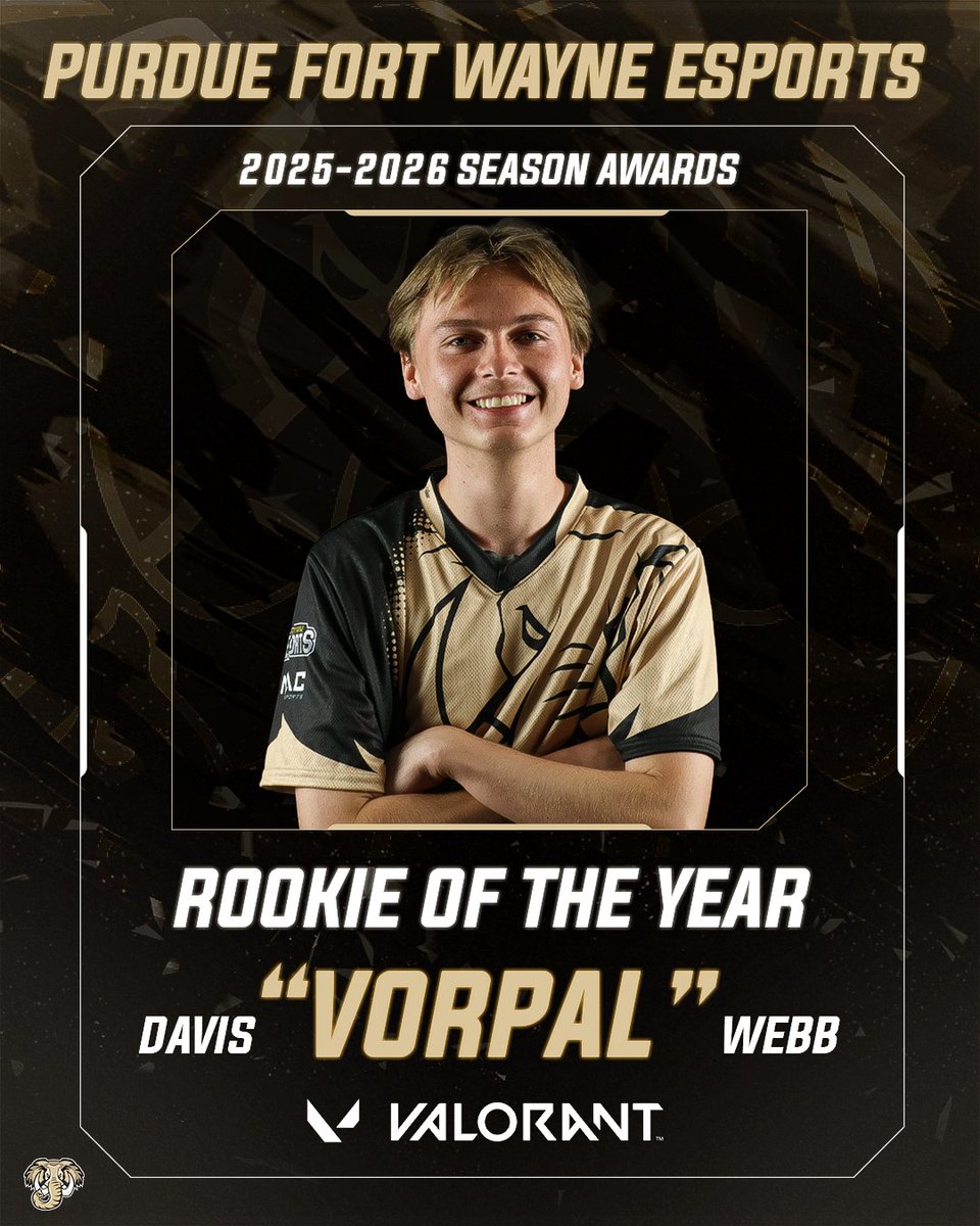 pfwesports's tweet photo. PFW Esports Awards for the 2025-2026 Season
Rookie of the Year: Davis "Vorpal" Webb https://t.co/Xkn6KVmqRl