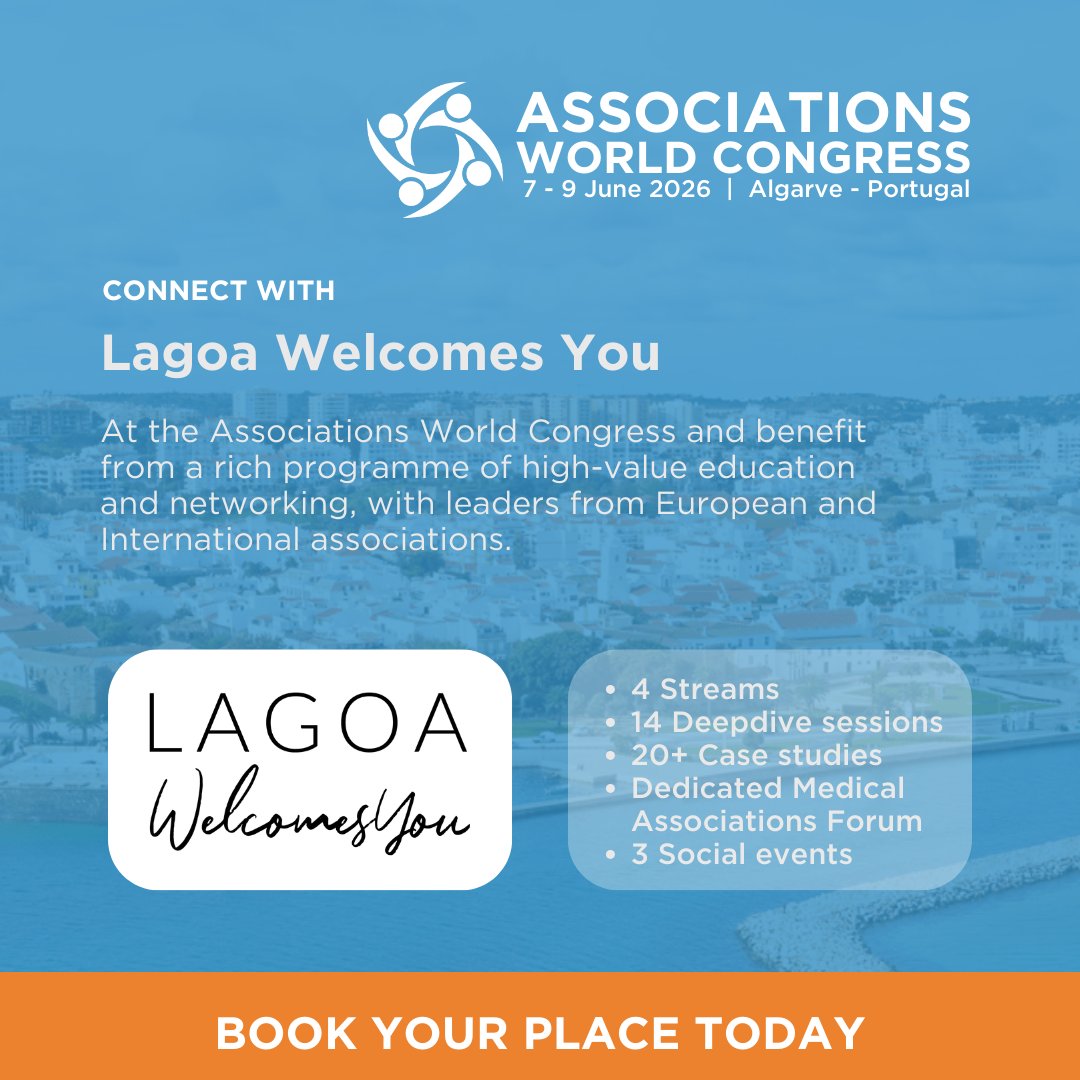 AssnExecs's tweet image. Thank you to Lagoa #Lagoa_Welcomes_You is Host Region Sponsor of the Associations World Congress 2026 #AWC26
7-9 June, Algarve, Portugal.
associationexecutives.org/events/associa…

Connect with their team to discover how they can support you in organising conference in Lagoa. 

#Events