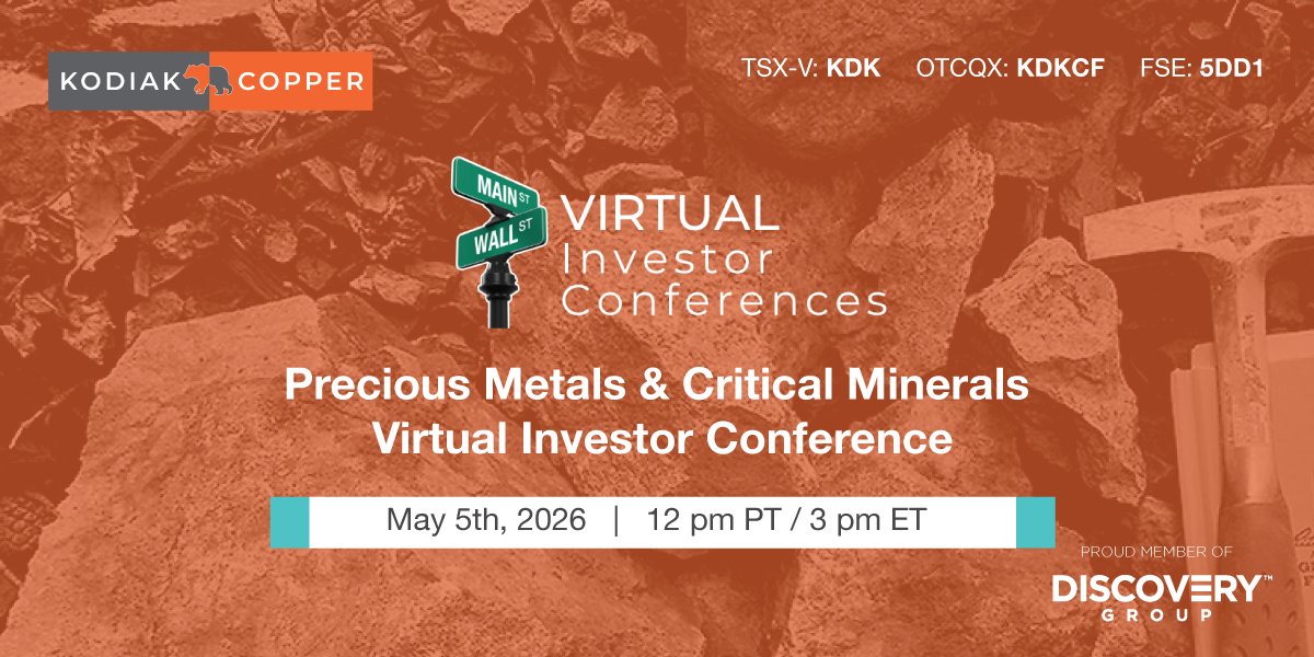 KodiakCopperCo's tweet image. Join our VP Corporate Development, Nancy Curry's presentation tomorrow at the OTC Market's Precious Metals &amp;amp; Critical Minerals Virtual Investor Conference!

To register, visit: virtualinvestorconferences.com/wcc/eh/4814904…

$KDK.v #copper #gold