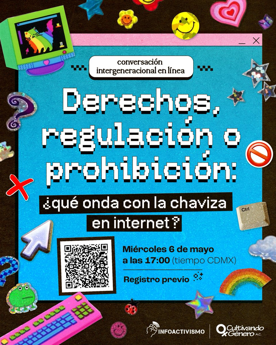 Info_Activismo's tweet photo. Te invitamos a la plática que tendremos junto a @CultivandoAc: ¿qué onda con la chaviza en internet?

Podremos conocer las opiniones de infancias y adolescencias sobre los derechos y regulaciones en el espacio digital

📅6/5/26
⏰17:00hrs
Regístrate aquí👇
https://t.co/FuYF8DUXyd https://t.co/vsuovGQ65R