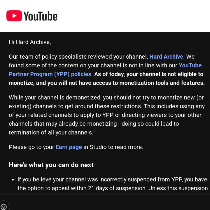 Hard_Archive's tweet photo. The evil bastards at YT are demonetizing everyone while still running ads on their videos. They are asking me for fucking PHOTO ID to restore "advanced features"!?! 🤣
Nice try idiots.
YT still owes me tree fitty in cigarette money! 🚬

Now I'm making 10 more channels just to fuck with you for fun. See you in a few days dummies. 💋