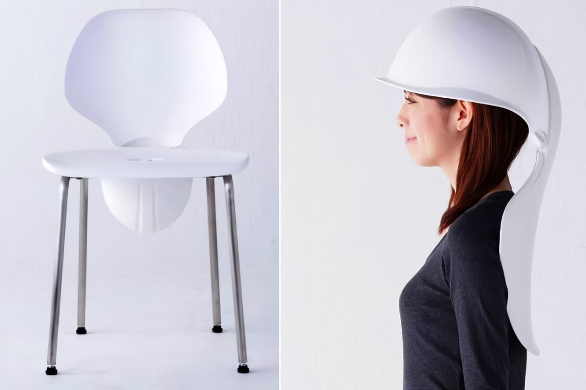 nexta_tv's tweet photo. Transformer chairs with backs that turn into helmets — an unusual Japanese invention for earthquake protection

To detach the helmet, you simply turn a handle in the seat. It protects not only the head but also the neck and spine from falling debris.

Ironically, despite efforts to promote the idea, the company behind it eventually went bankrupt.