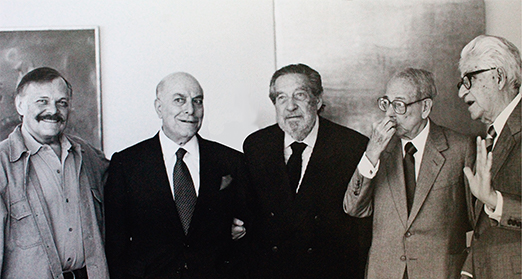 📸 José Luis Cuevas, Eulalio Ferrer, Paz, Fernando Benitez y Raúl Anguiano, ca. 1996, Ciudad de México.