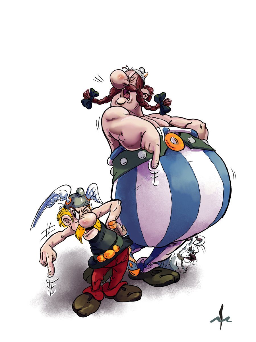 IMIlustracion's tweet image. Practicar un poco en base al trabajo del maestro #uderzo. Mi propia versión, entintado a mano alzada y coloreado de un lápiz de #asterix y #obelix, con #ideafix.
Al lado, el trabajo original.
#ilustraciondigital