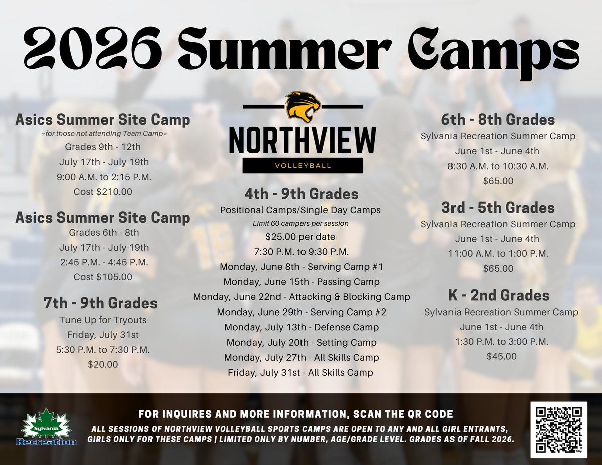 NVHSVBALL's tweet photo. 🟨▪️ 2️⃣0️⃣2️⃣6️⃣ 𝑺𝒖𝒎𝒎𝒆𝒓 𝑪𝒂𝒎𝒑𝒔  ▪️🟨

Registration is NOW OPEN, click here - https://t.co/MfRZPqDvOA

#GoCats #PointNorthview #NVVB #Numbers 😼🏐 https://t.co/DGfPzdFUyR
