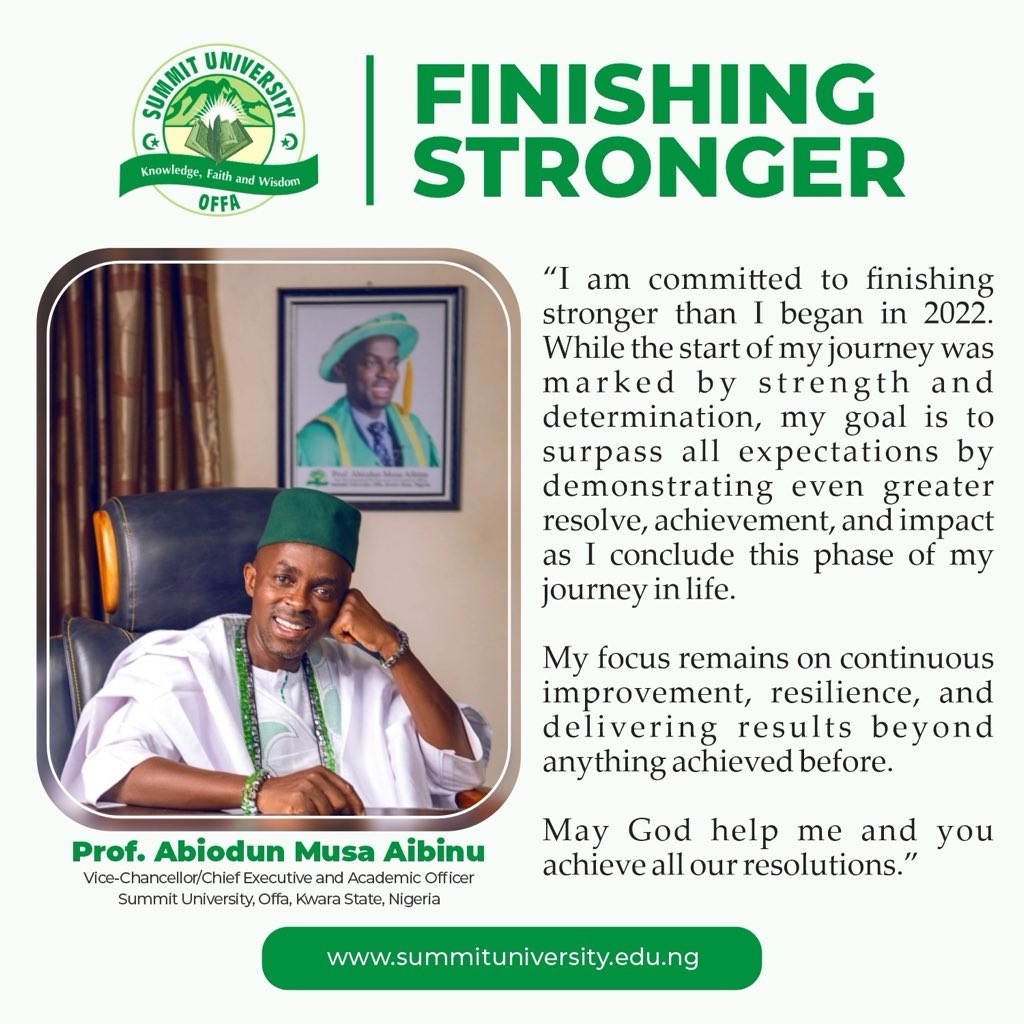 SummitUniOffa's tweet photo. Summit University’s Second Vice-Chancellor Reflects on Years of Transformation

Read more https://t.co/mk11uqTUdc https://t.co/doG7Bwdk04