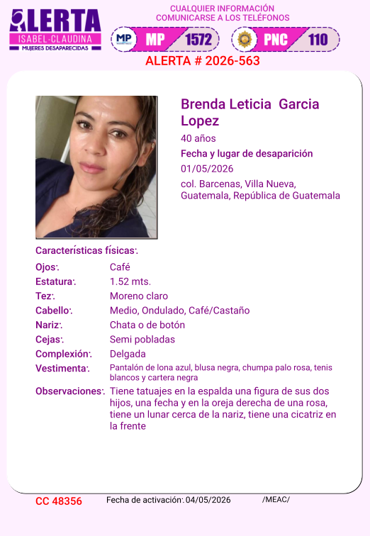 isabel_claudina's tweet photo. #AlertaIsabelClaudina
🚨 Ayúdenos a encontrar
Brenda Leticia Garcia Lopez
Desapareció el 01 de Mayo de 2026
 Cualquier información comunicarse al teléfono 📞 1572
Gracias por difundir esta información❗ https://t.co/h8dMDNMdVa
