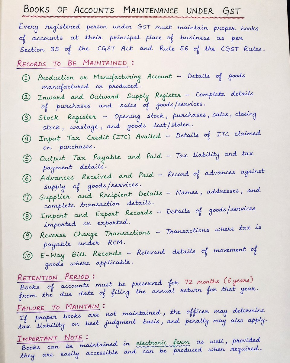 Maintenance of Books of accounts under GST.