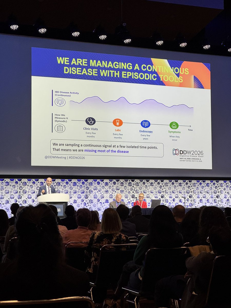 VoiceForIBD's tweet photo. Incredible session by  @RobertHirten re: real-time monitoring in #IBD &amp; how to integrate into patient care, as well as  understanding in which populations it should be use. Goal is to demonstrate  impact on outcomes, quality of life, fewer flares &amp; lower costs https://t.co/ZSyCox6UwJ