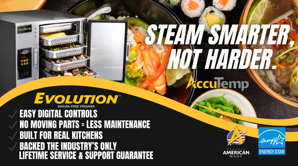 SEFA_LLC's tweet image. Steam smarter, not harder. 💨
No deliming. No filters. No downtime.
The Evolution™ Boiler-Free Steamer from AccuTemp delivers fast, efficient performance with zero hassle.

Less maintenance. More cooking.
#AccuTemp #Foodservice #KitchenInnovation