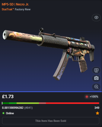 adsyyycs2's tweet image. This took 2 MONTHS to sell, but it was WORTH it! Even if cheap!!

0.001 ST MP5-SD | Necro Jr.
✅FLIPPED✅

➡️Bought for: £1.18
➡️Sold for: £1.73

After fees, that's a total profit of £0.52 (43.68%)🤑💵

#csfloat #cs2 #csgo #counterstrike #skins #trading #flipped #profit #roadto5k