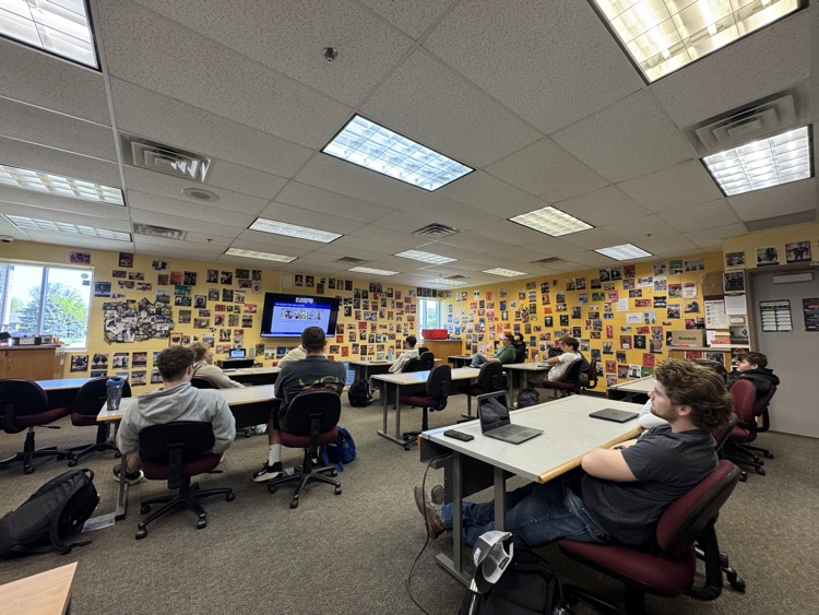 EPJSchool's tweet photo. Chad Ronish from the Sanford Underground Research Facility in Lead joined our physics class to talk Dark Matter and some of the modern science experiments that are taking place here in South Dakota https://t.co/C9Wjs5CAUz