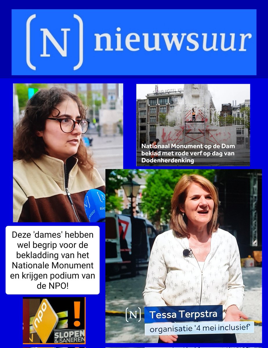 TonyHellings's tweet photo. #Nieuwsuur #NPO geeft nota bene op de avond van #dodenherdenking volop podium aan pro Palestijnse wappen, die echt begrip tonen voor de bekladding van het #Nationaal #Monument vandaag op de #Dam in #Amsterdam en dat alles op uw kosten! Sloop die #NPO. Huisomroep van #D66 en #PRO https://t.co/qEaBav4Kn0