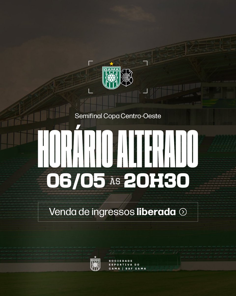 Visando ter o Bezerrão lotado para a disputa da semifinal da Copa Centro-Oeste, representantes da SAF GAMA conseguiram a alteração de horário para o jogo contra o Rio Branco, nesta quarta-feira. Agora, a partida será às 20h30!