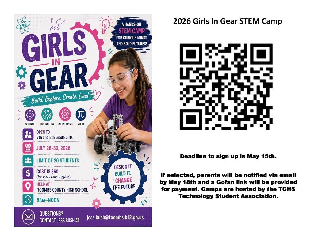 ToombsMiddle's tweet photo. Calling all current 7th &amp; 8th grade girls interested in STEM! https://t.co/qLQx1oizkg