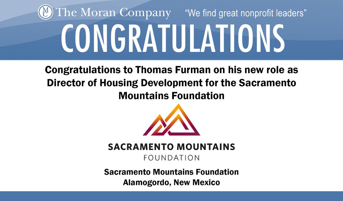 MoranCompany's tweet image. Congratulations to Thomas Furman on being named Director of Housing Development for the Sacramento Mountains Foundation. We’re excited to see the impact you’ll make in this new role &amp;amp; the difference your leadership will bring to the community. #Congratulations #Nonprofit #NewHire