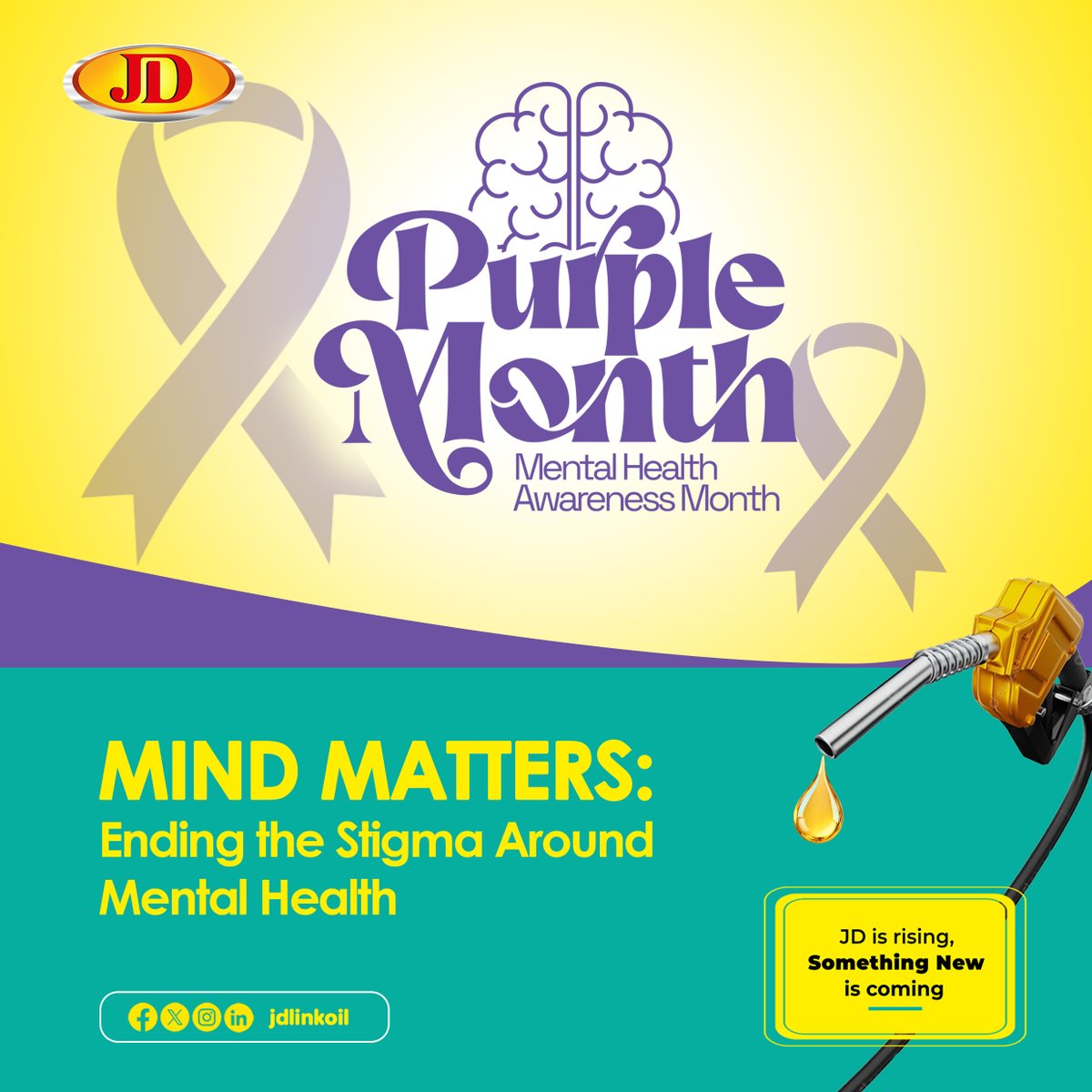 JDLinkOil's tweet photo. Mind Matters!! 

This month, we shine a light on mental health, raising awareness, breaking the stigma, and opening up honest conversations. Together, we can learn how to seek support, show empathy, and extend a helping hand to those facing mental health challenges. https://t.co/u4kYB76Ah3