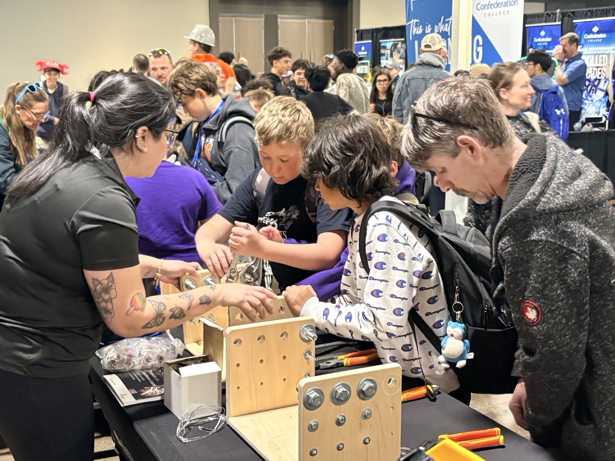 skillsontario's tweet photo. Curious minds at the Skills Ontario Competition are learning about the many fascinating careers in the aviation industry at the @AirCanada TechOps exhibitor booth! Check out these photos and come to the competition to visit the Air Canada TechOps booth.
 
#SkillsOntario #AviationCareers #FutureWorkforce #SkilledTrades #Aerospace #SOC2026